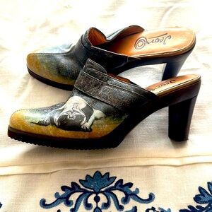 Bespoke shoes grey size 8 leather hand  painting pug dog really unusual